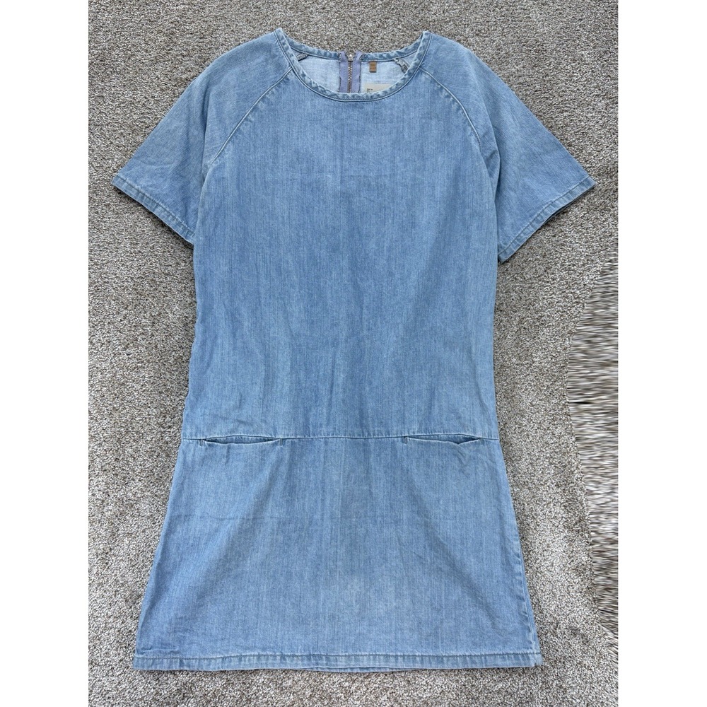 Topshop Moto Denim Shirt Dress Woman's 6 Blue Light Wash Cotton Relaxed Coastal